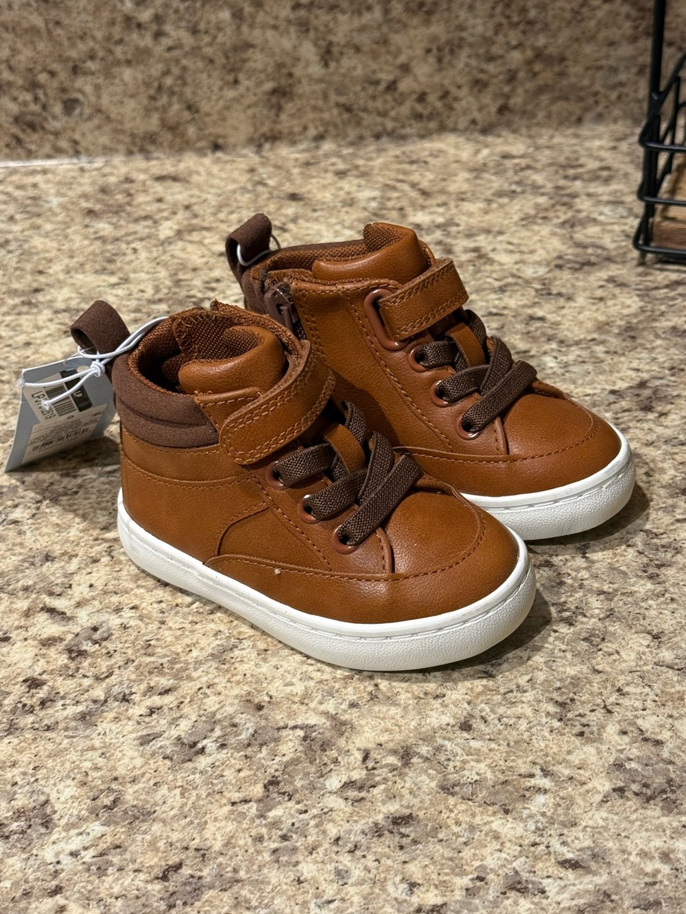 Cat & Jack Toddler Aidan Brown Side Zip Sneaker Boots Size 5 New